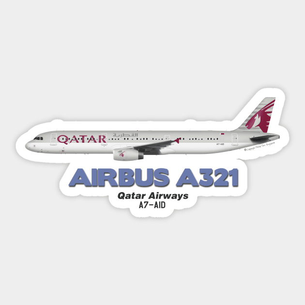 Airbus A321 - Qatar Airways Sticker by TheArtofFlying